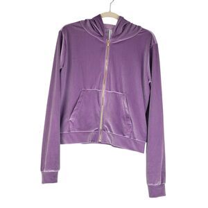 Fabletics Jacket Womens size M Lilac Purple Velour Full Zip Hooded Cropped NWT